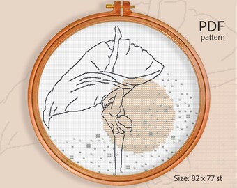 Pattern: Arum Calla Lily - Delicate one line female figure in neutral terracotta cross stitch PDF abstract minimalist boho woman body art