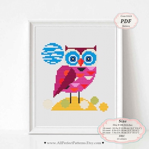 Scandinavian Owl Cross Stitch PDF Pattern, Modern Embroidery, XStitch, Nursery art decor