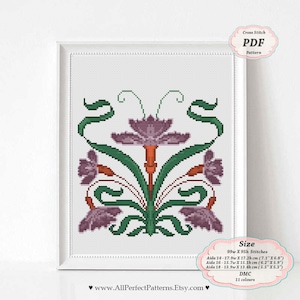 Art Nouveau Cornflowers Floral borders - Cross Stitch PDF Pattern for Pillowcase, Home decor