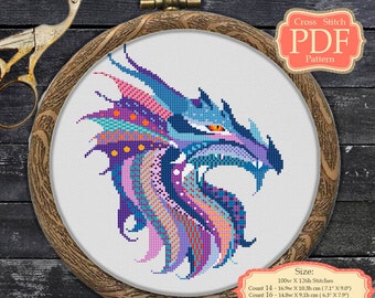 Mandala Dragon - Modern Cross stitch PDF Pattern - Zentangle animals - Home decor - Embroidery- Xstitch