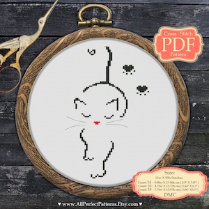Cross Stitch Cat- PDF Pattern - Monochrome Art - Nursery Decor