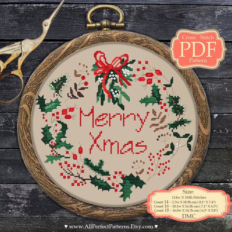 Christmas Wreath Cross Stitch PDF Pattern Xmas quotes Etsy