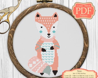 Little Fox - Woodland Animals - Cross Stitch PDF Pattern -  Baby Nursery Art