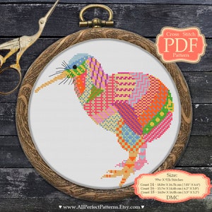 Mandala Kiwi Bird - Cross Stitch PDF Pattern, Zentangle Animals, XStitch Modern Embroidery hoop art wall decor