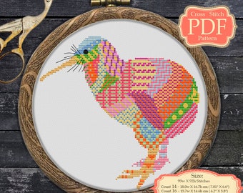 Mandala Kiwi Bird - Cross Stitch PDF Pattern, Zentangle Animals, XStitch Modern Embroidery hoop art wall decor