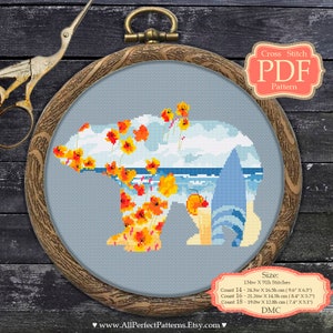 California - Bear - Cross Stitch PDF Pattern - Modern embroidery - XStitch