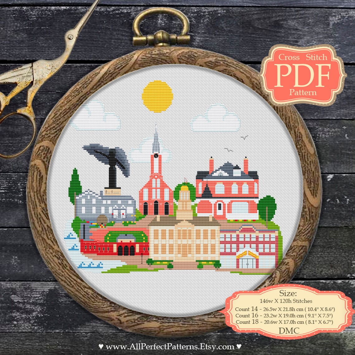 Iowa City Skyline Cross Stitch PDF Pattern Modern Etsy