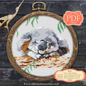Koala - Arte em aquarela - Padrão PDF em ponto cruz - Animais - Bordado moderno - XStitch
