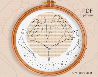 Pattern: Blessing - mom and baby cross stitch PDF abstract minimalist one line neutral terracotta boho woman body art