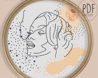 Cross stitch Pattern: Marry Me - one line art female figure woman body art neutral boho terracotta PDF abstract minimalist art