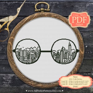 New life in glasses - Cross stitch monchrome PDF pattern