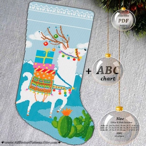 Llama-Deer - Cross Stitch Christmas stocking PDF pattern, Modern embroidery hoop art