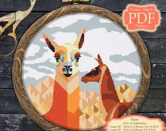 Llama Alpaca - Poly Art Cross Stitch PDF Pattern, Modern Embroidery hoop art