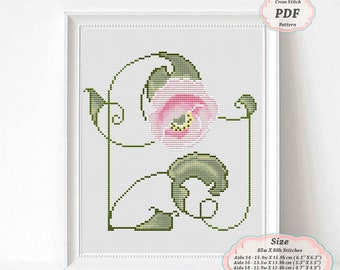 Art Nouveau Pale Dusty Rose Floral borders - Cross Stitch PDF Pattern for Pillowcase, Victorian Era style Home decor