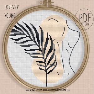 Pattern: Fragile of dreams - one line art female figure woman body art neutral boho terracotta cross stitch PDF abstract minimalist art