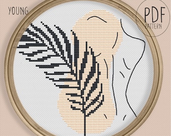 Pattern: Fragile of dreams - one line art female figure woman body art neutral boho terracotta cross stitch PDF abstract minimalist art