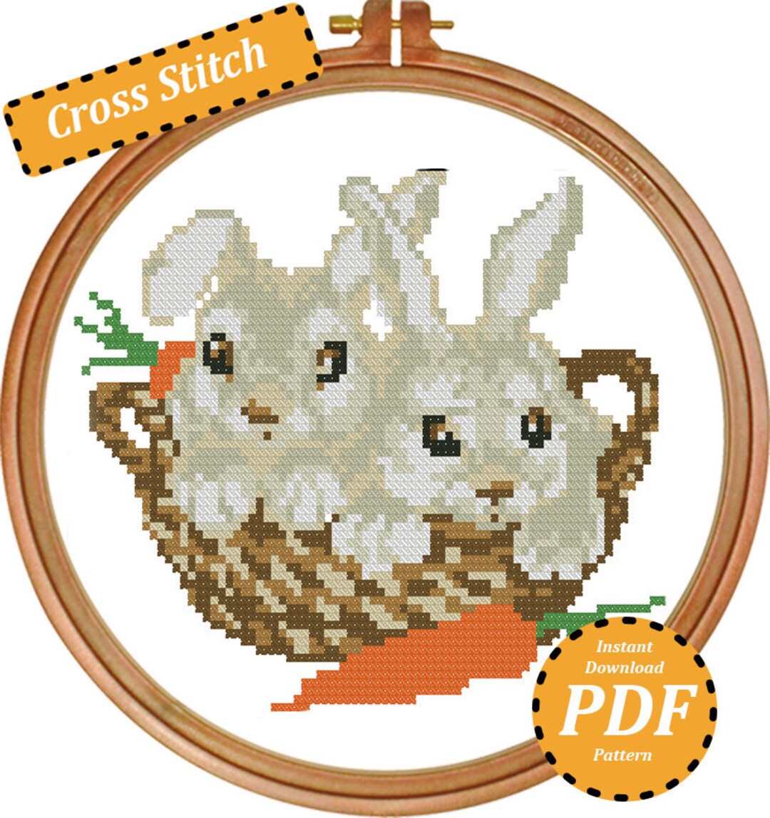 Bunnies in Basket / Cross Stitch Pattern / Instant Download PDF - Etsy