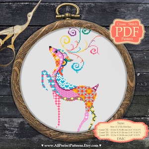 Christmas Deer - Mandala Cross stitch PDF Pattern - Zentangle animals - Home decor - Modern Embroidery- Xstitch