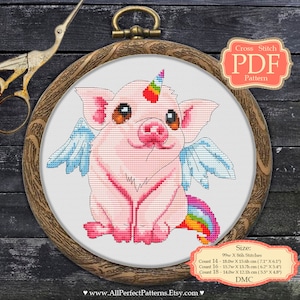 Pretty little Pig-o-corn - Pig - Unicorn - Nursery Art - Cross stitch PDF Pattern - XStitch - Modern Cross Stitch