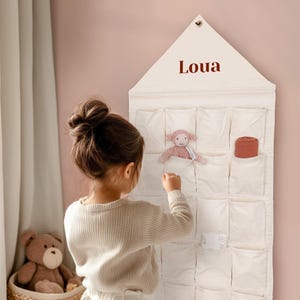 Personalized Pocket Organizer |  Fabric Wall Hanging Organizer | Montessori Toy Storage Kids Room Decor | Nursery Organizer