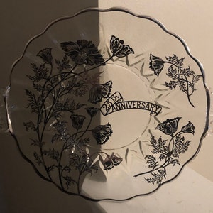 Vintage 25th Anniversary Silver Overlay Cake Plate