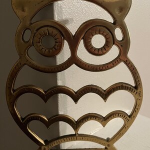 Vintage Solid Brass Etched Owl Trivet