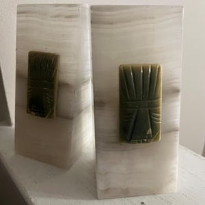 Vintage Onyx and Green Marble Bookends