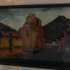 Hand Painted Ruina De Concepcion, Antiqua, Guatemala Oil Under Glass Tray