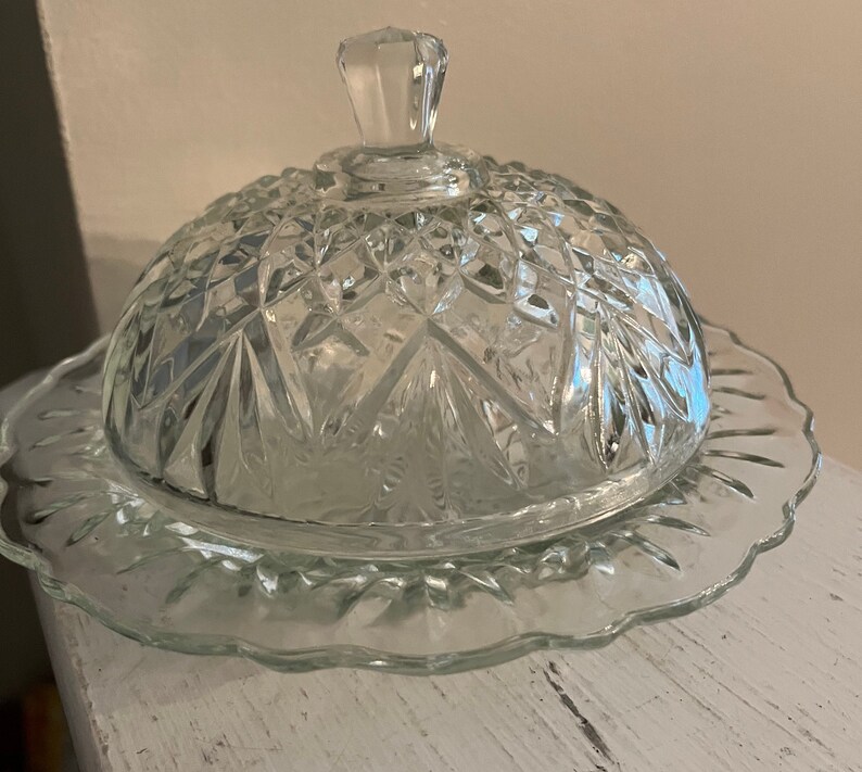 Vintage Cut Glass Anchor Hocking Butter Bell Dish Etsy