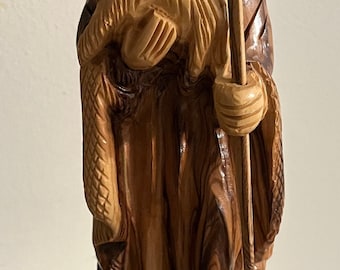 Vintage Hand Carved Wood Jesus With Staff And Lamb