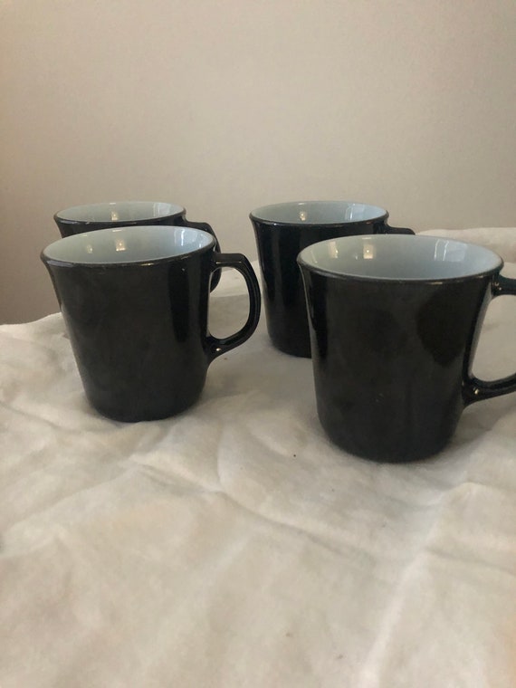 Vintage Black Pyrex Milk Glass Coffee Mugs Etsy