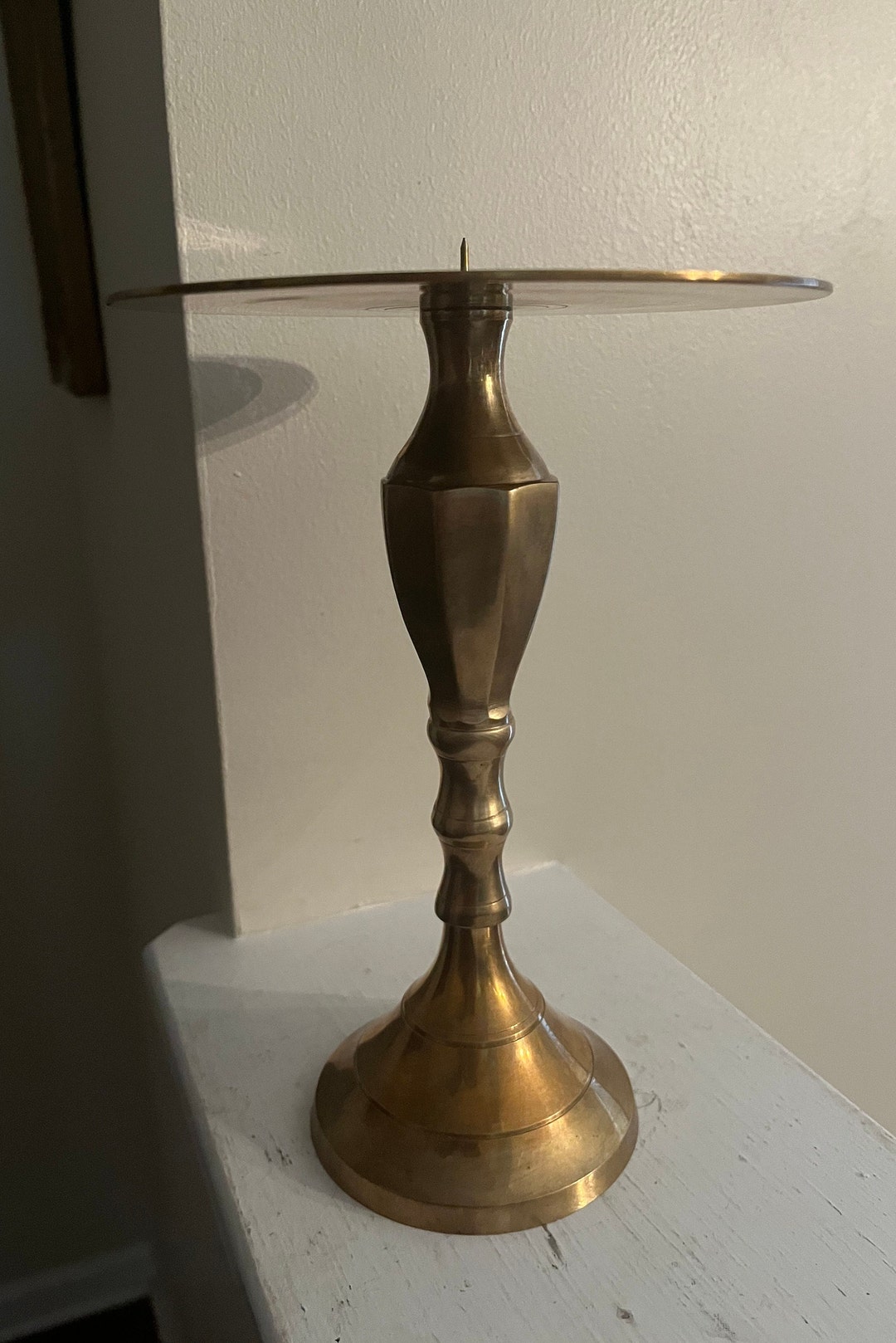 Vintage Large Hosley Brass Pillar Candle Holder Etsy