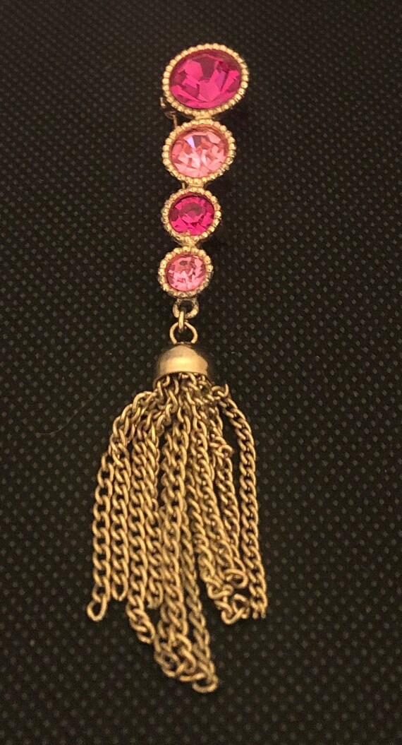 Vintage Pink Rhinestone Tassel Signed Sarah Coven… - image 3