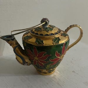 Miniature Cloisonné Christmas Teapot Ornament