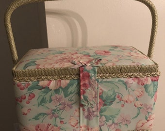 Vintage Padded Fabric Sewing Box