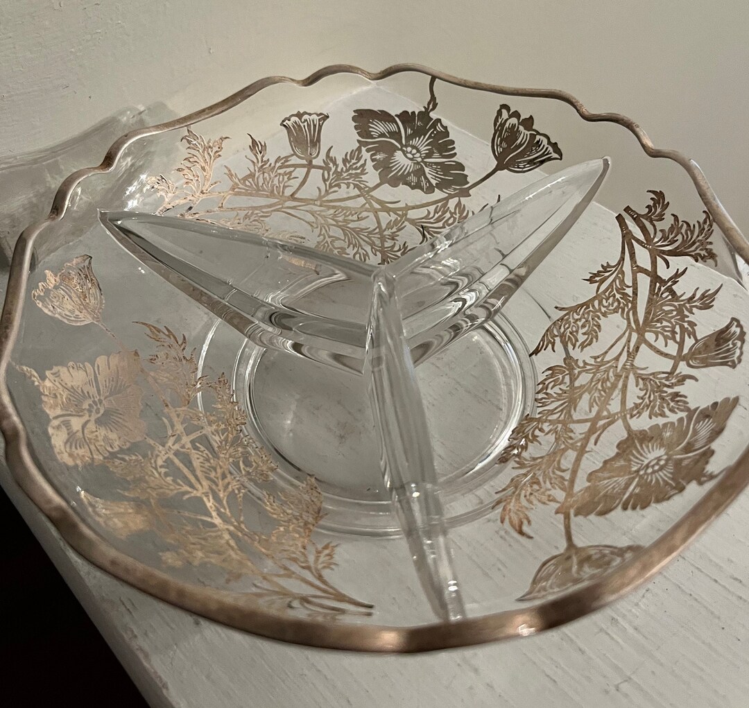 Vintage Cambridge Glass Divided Nut Bowl Etsy