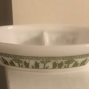 Grecian Pattern Jeanette Glassbake Divided Casserole