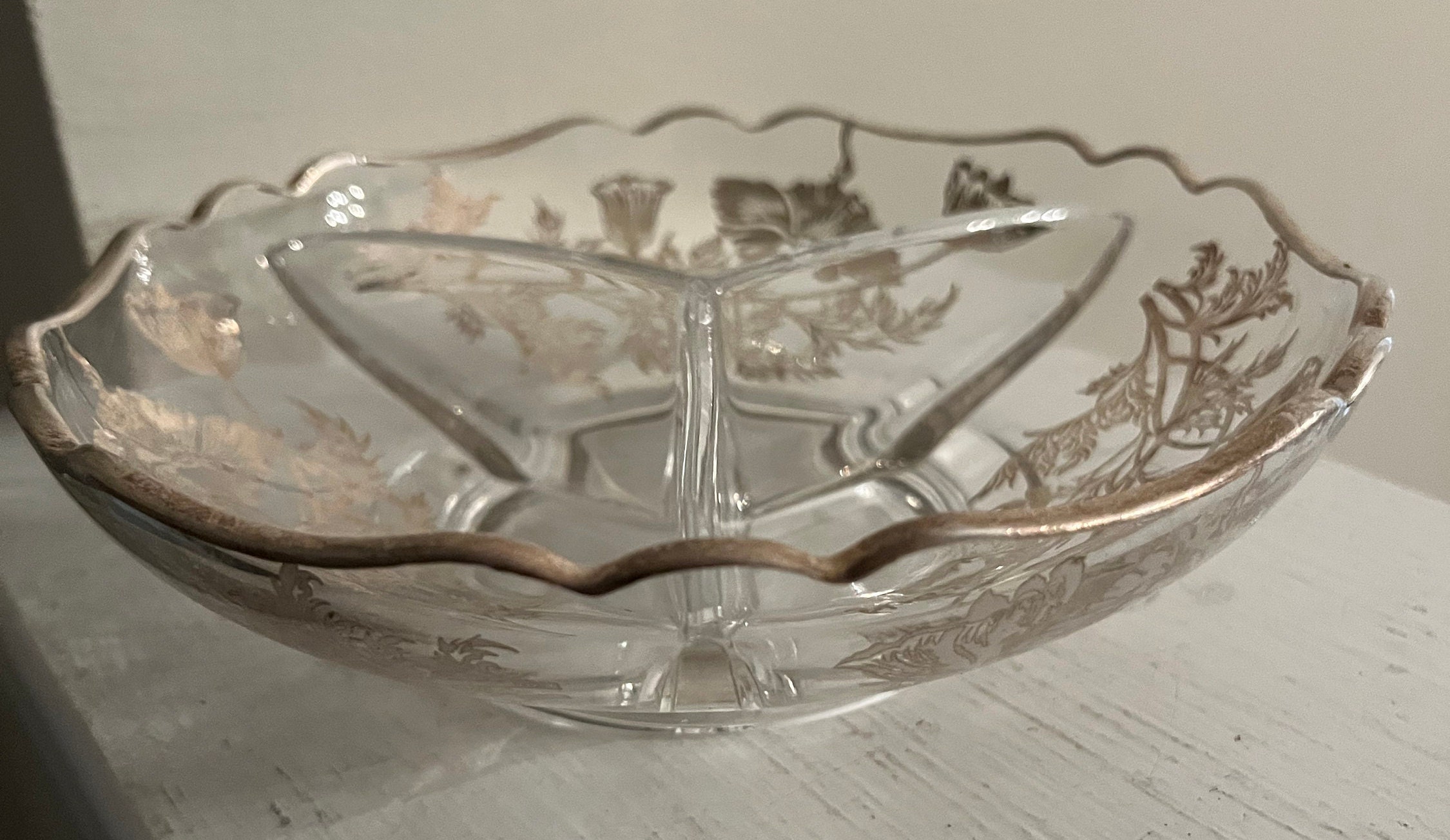 Vintage Cambridge Glass Divided Nut Bowl Etsy