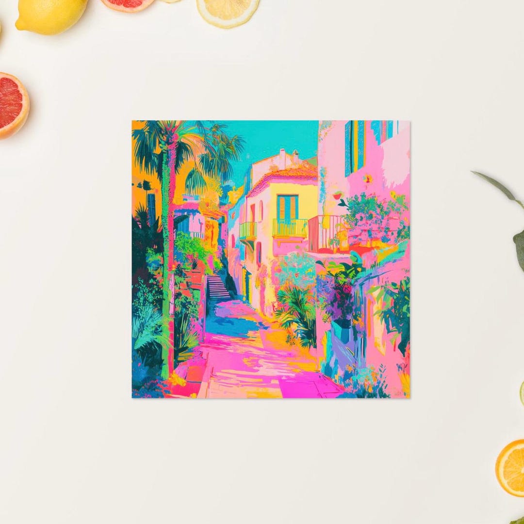 Mediterranean Escape | Matte Art Print Colorful Coastal Landscape Wall ...