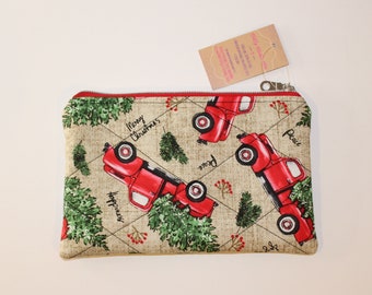 Cute Christmas Tree Truck Pouch, Zipper Pouch, Mini Purse, Bags & Purses, Birthday Gift, Secret Santa Idea, Holiday Gift