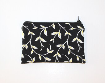 Black White Vine Coin Pouch, Card Holder, Little Zipper Pouch, Bags & Purses, Hand Made, Cotton Fabric, Unique Gift, Gift for Mom, 6" x 4"