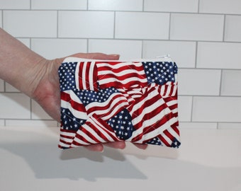 Red White and Blue Pouch, Patriotic Pouch, Small Pouch Purse, Small Cosmetic Bag, Birthday Gift, Zipper Purse, Bags & Purses