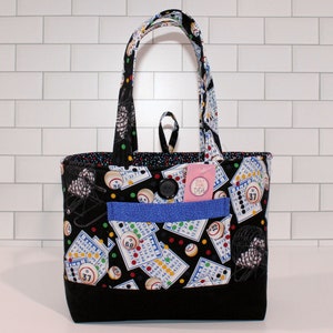 Lucky Bingo Tote Bag, Open Top Button Closure, Bags & Purses, Church Bingo Bag, Lucky Tote, Birthday Gift, Gift for Mom