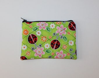 Lucky Lady Bug's Zipper Pouch, Travel Pouch, Small Make Up Pouch, Hand Made, Change Bag, Bags & Purses, Birthday Gift