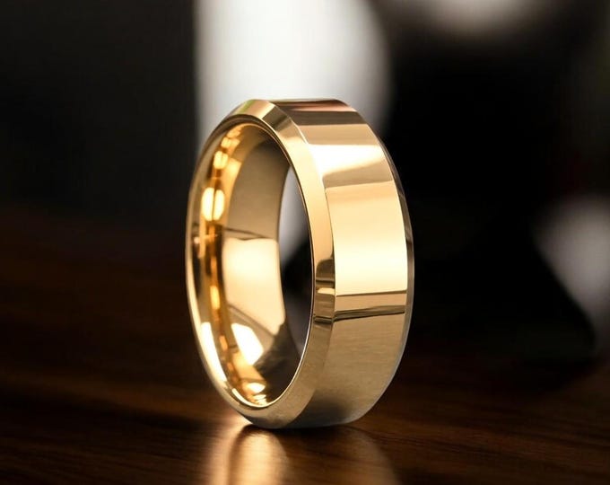 Gold Tungsten Wedding Band for Men | Gold Tungsten Carbide Ring | Couple Ring | Gold Engagement Anniversary Band | Promise Ring | 4/6/8