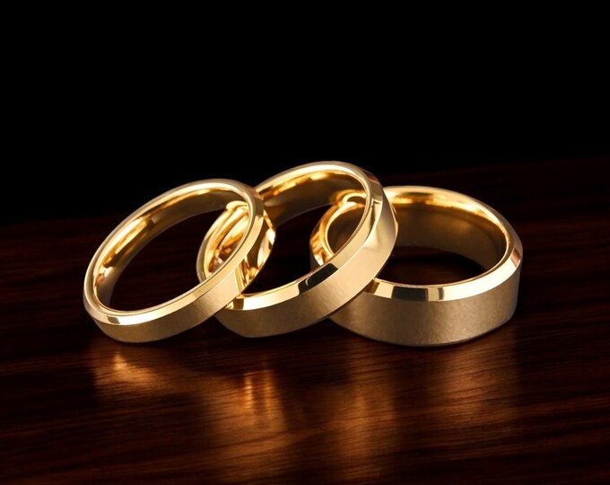 Gold Tungsten Band: Comfort Fit Anniversary Ring, Promise Ring, Womens Mens Gold Wedding Ring, Gold Tungsten Band, Wedding Ring Sets