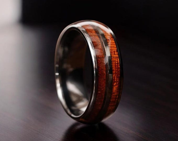 Gunmetal Tungsten Whiskey Barrel Wood Ring: Comfort Fit Wedding Band, 8mm Ring