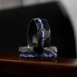 Black Damascus Rings, Meteorite Ring, Damascus Steel Ring, Hammered Black Ring, Mens Wedding Ring, Mens Wedding Band, Mens Ring, 8mm Rings