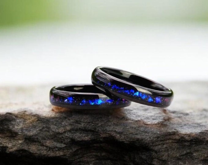 Nebula Galaxy Ring, Tungsten Outer Space Ring, 4mm Men Woman Wedding Ring, Comfort Fit, Black Men Ring , Dome Ring, Anniversary Gift