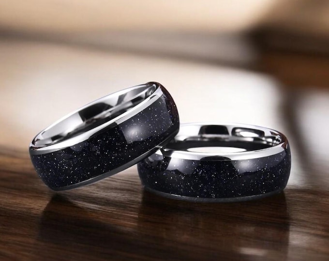 Orion Nebula Ring, Men Wedding Ring, Silver Tungsten Outer Space Ring, Starry Night Wedding Band, Men Wedding Band, Dome, Comfort Fit 8mm